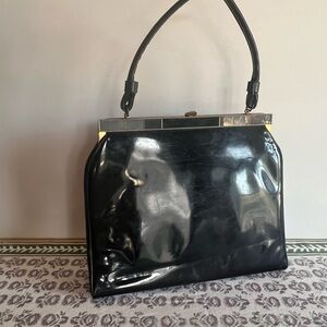 Vintage 1950s Patent Leather Handbag with gold closure